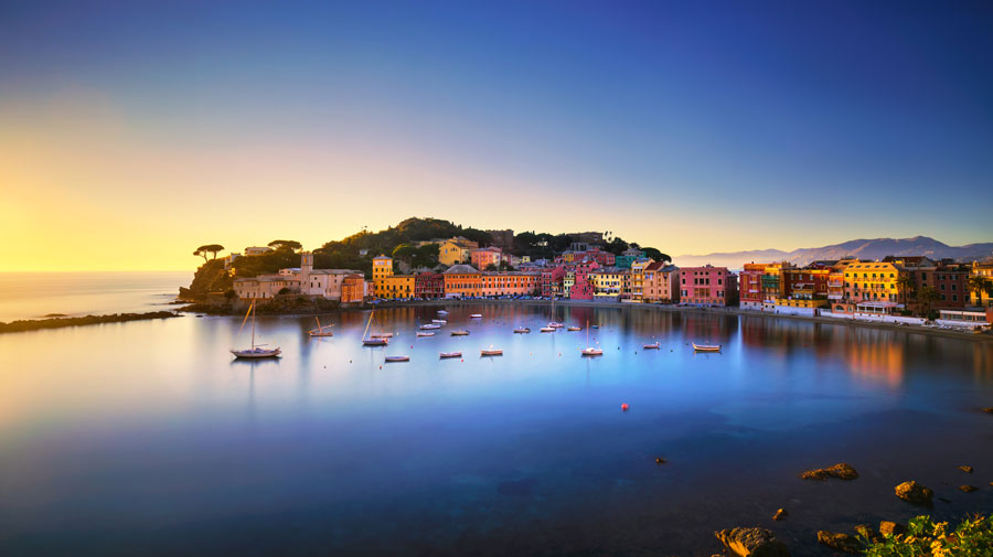 The bay of Sestri Levante at sunset